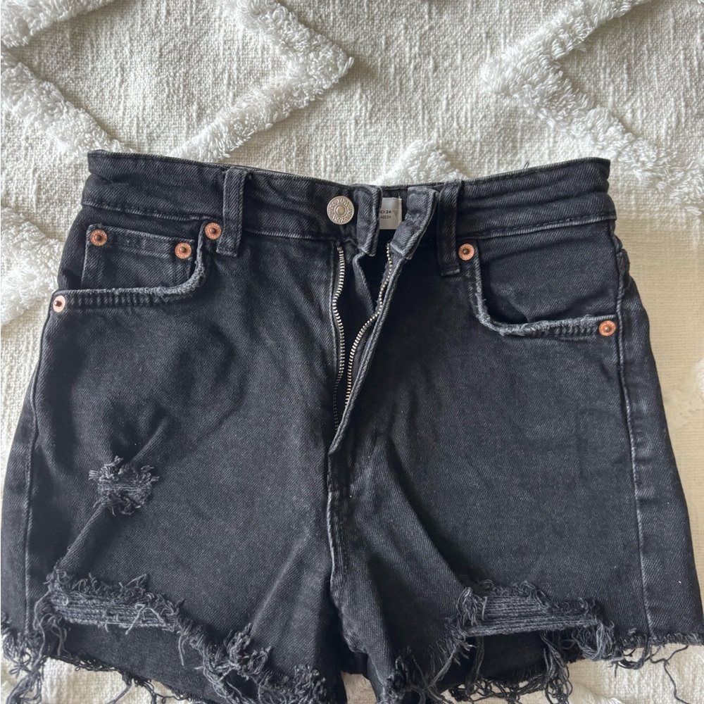 Zara Distressed Black Denim Shorts